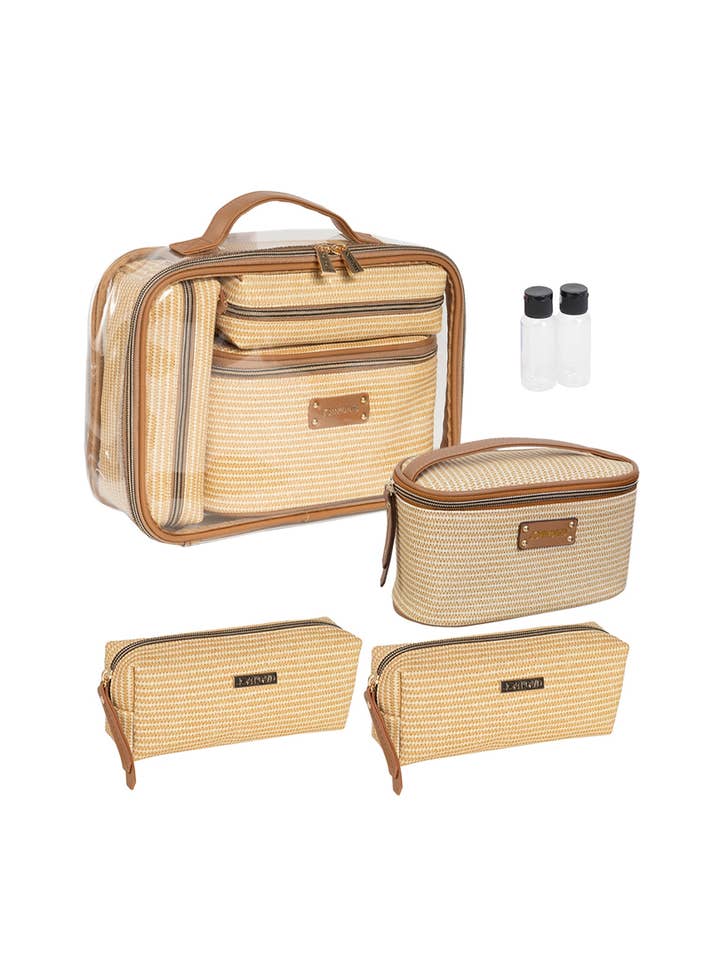 Joan & David Straw Texture 4 Piece Clear Cosmetic Bag Set for wholesale by Magid
