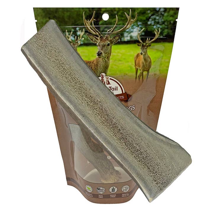 WhiteTail Naturals - Venta al por mayor Hueso/rollito masticable - Perros - Huesos masticables para perros con cuernos de alce de corte único (grandes)