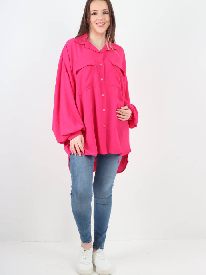 Italienisches Hemdbluse mit übergroßen Taschen und Ballonärmeln für den Großhandel von Miss Bold