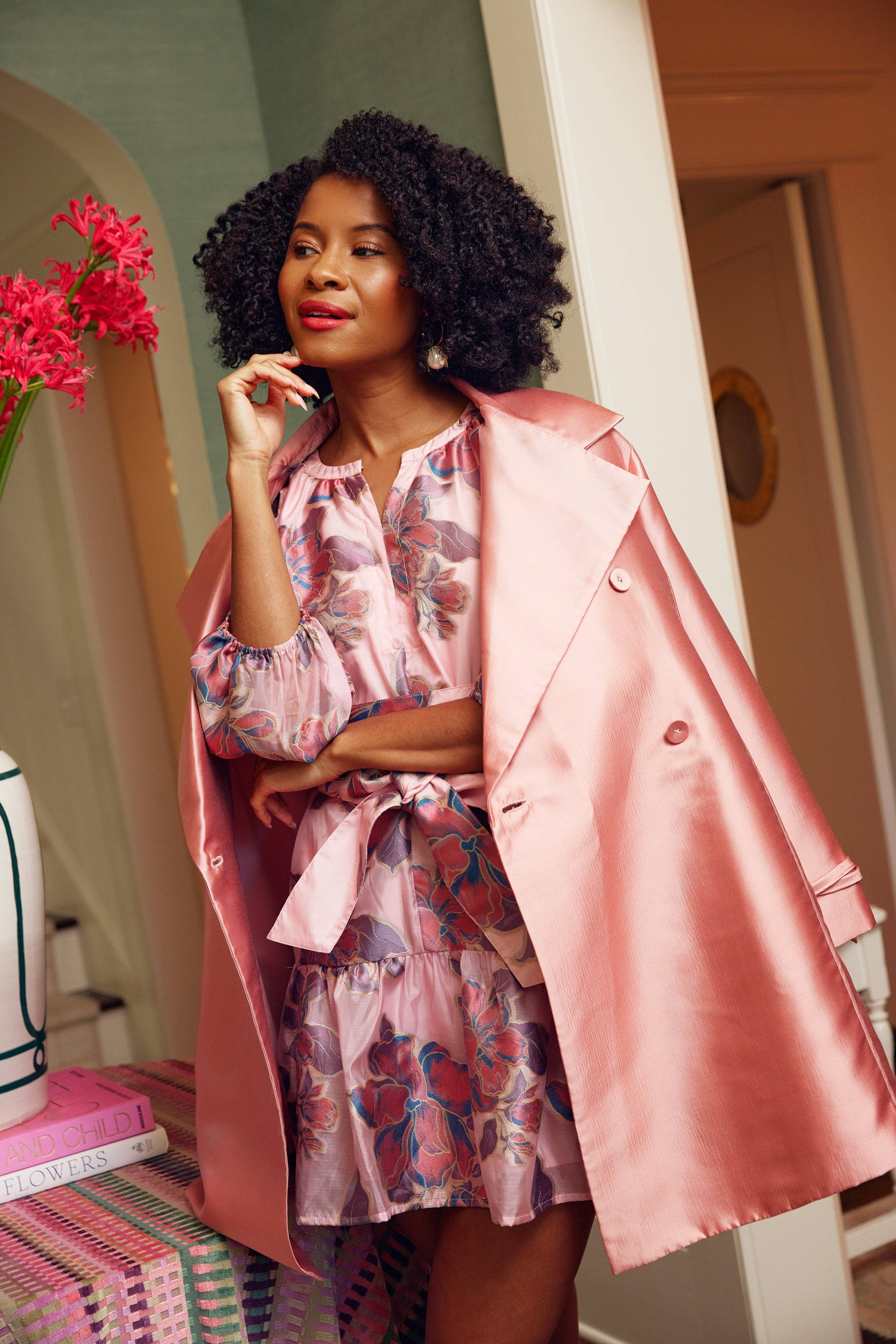 Pink Marisol Coat Blush Mikado for wholesale on Faire5