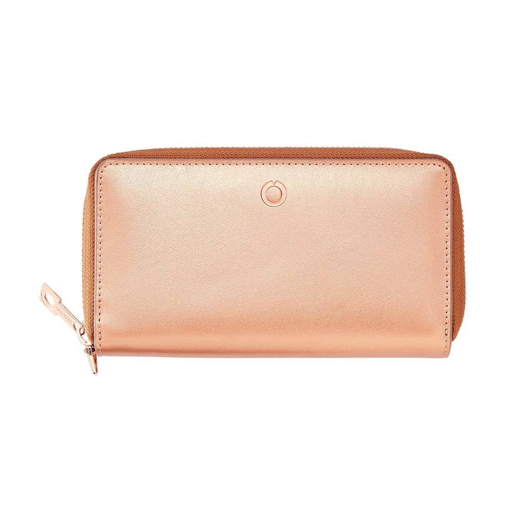 Zip Around Leather Wallet in Elegant Rose Gold for wholesale by Oventure