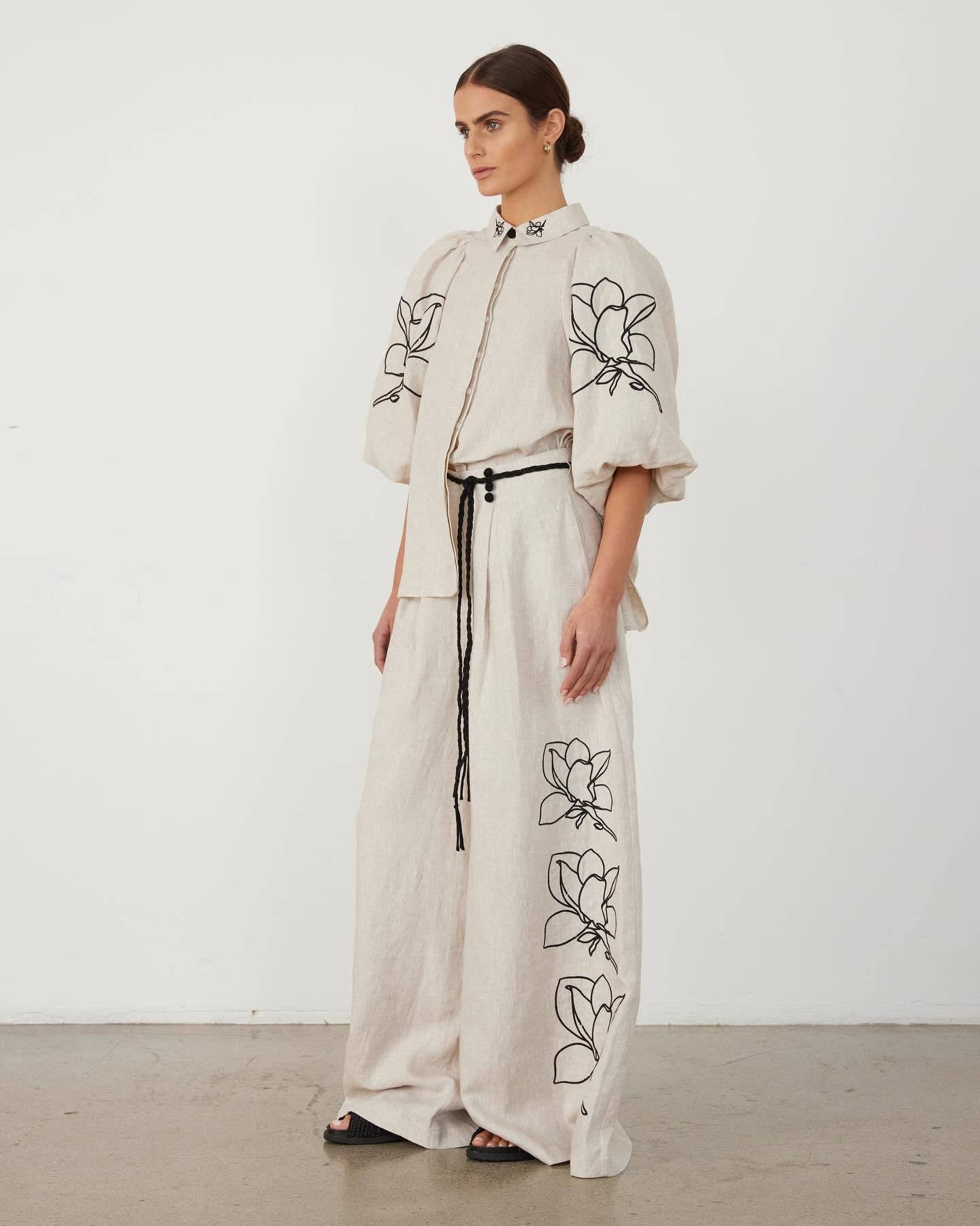 Marayn - Vente Ensemble haut et pantalon (PAS d'intérieur) - Femme - Ensemble lin bohème chic printemps-été 20245