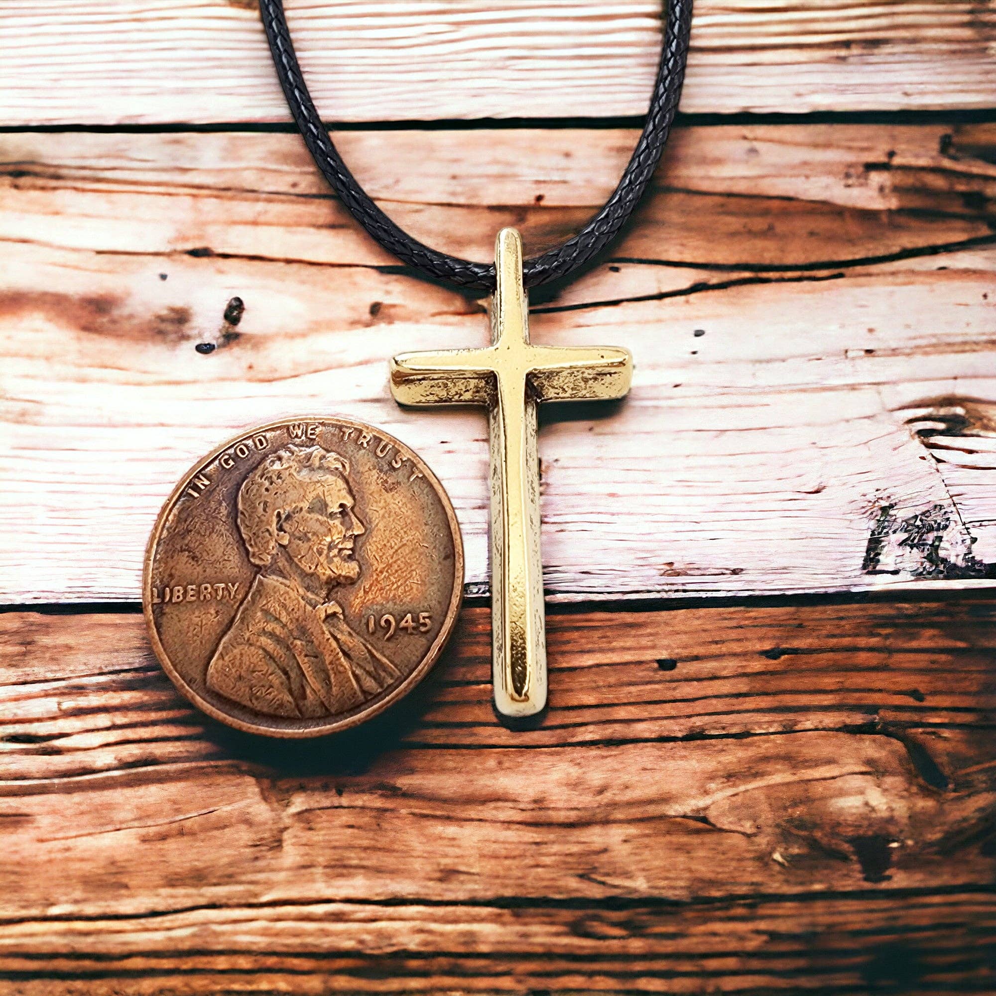 Forgiven Jewelry - Wholesale Pendant/charm necklace - Cross Small Gold Finish Pendant Black Cord Necklace2
