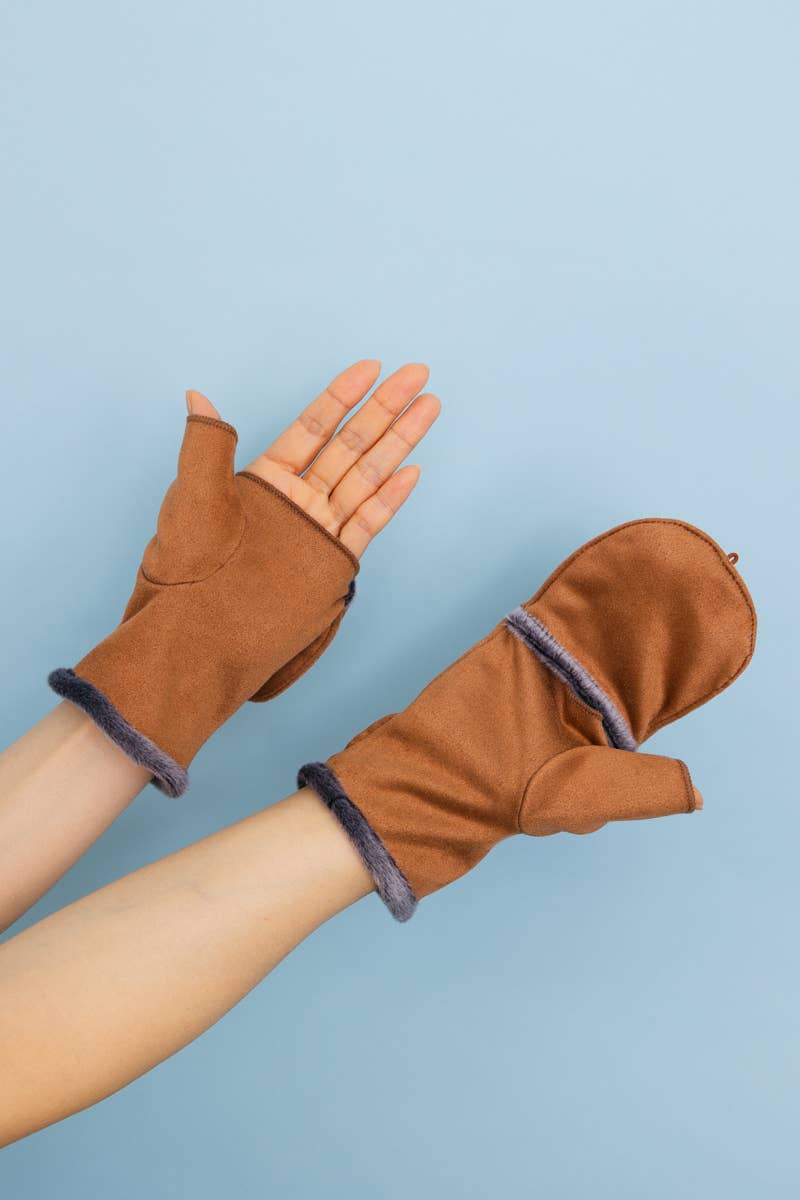 Leto Accessories - Wholesale Gloves - Unisex - Convertible Faux Suede Fingerless Mittens5