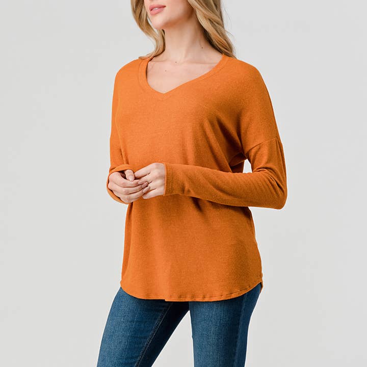 Heimious – Engroshandel Strikket top - Dame – Langærmet V-hals børstet strik top, 273853