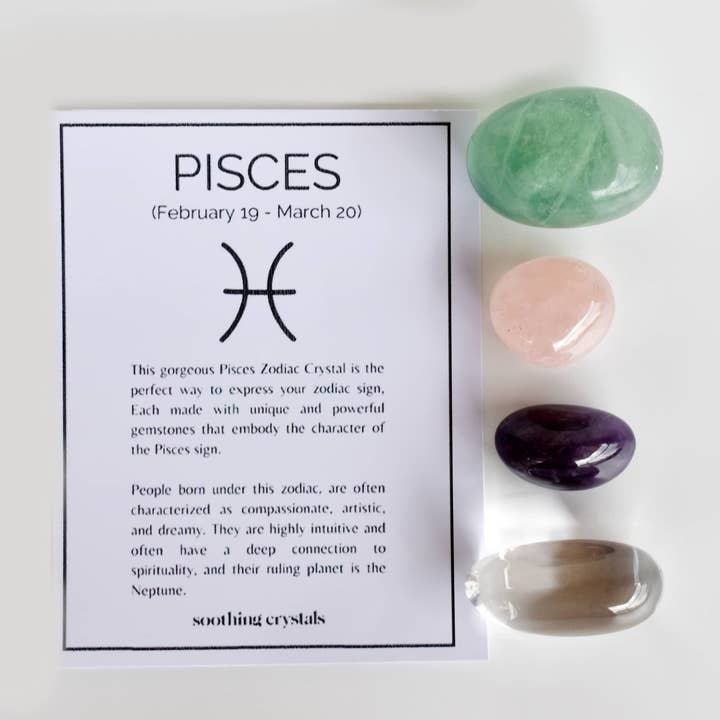 Soothing Crystals - Wholesale Spiritual Stone/Crystal - Tumbled Crystals Kit | PISCES | Stones Gift | Zodiac Set