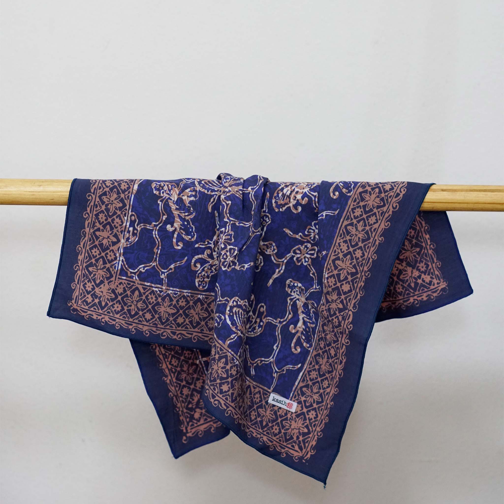 Kasih Co-op - Wholesale Bandana - Unisex - Batik Bandana Blue Butterfly, 100% Cotton, Hand Dyed Hair Cover Scarf1