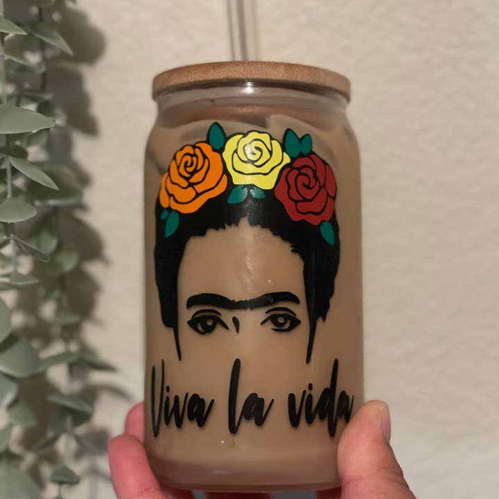 Frida Kahlo Glass, Viva La Vida Cup, Iced Coffee, Cold Beverage, Woman Empowerment, Hope, Power, Feminism, Gift For Her, Regalo, Resilience for wholesale by Designs & Crafts By Mo