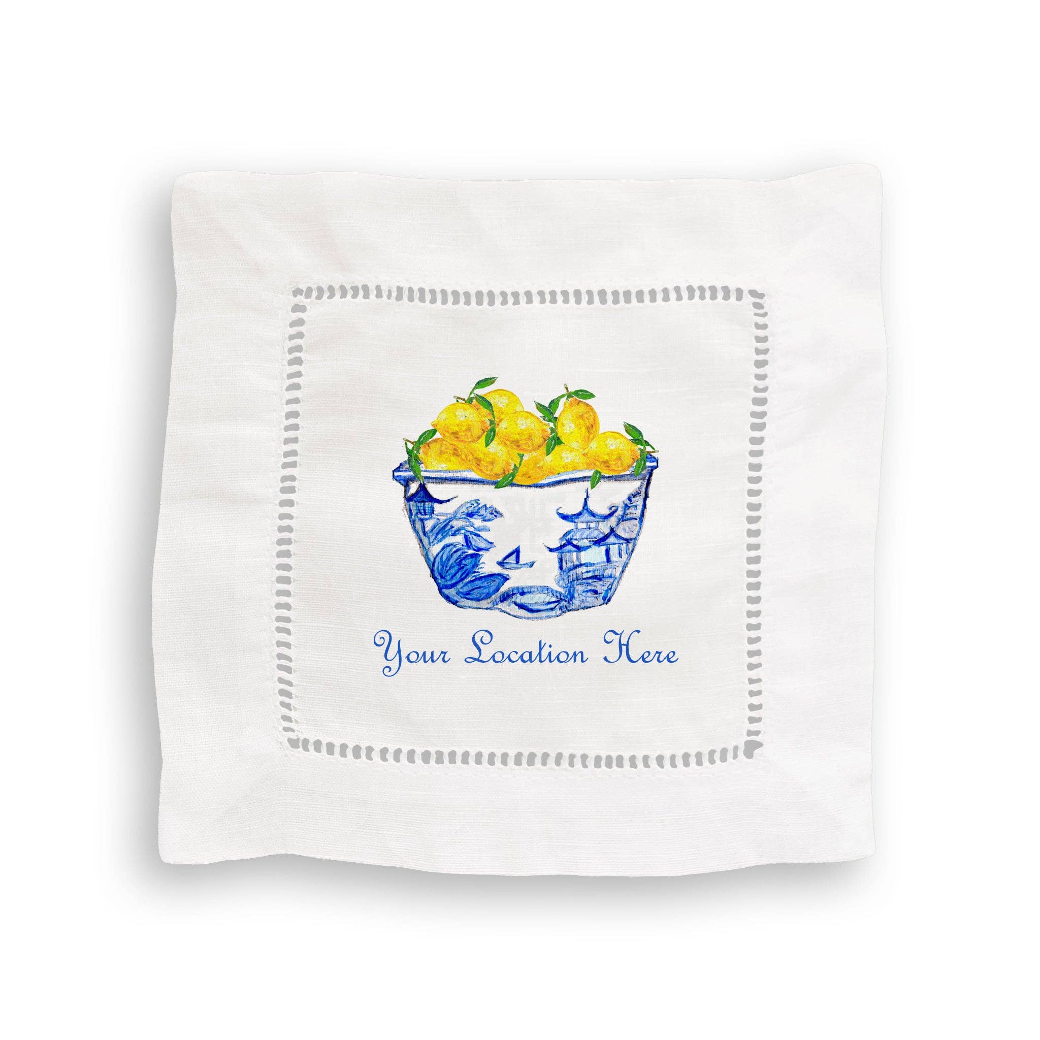 French Graffiti - Wholesale Tea Towel - Blue & White Bowl with Lemons and Location4