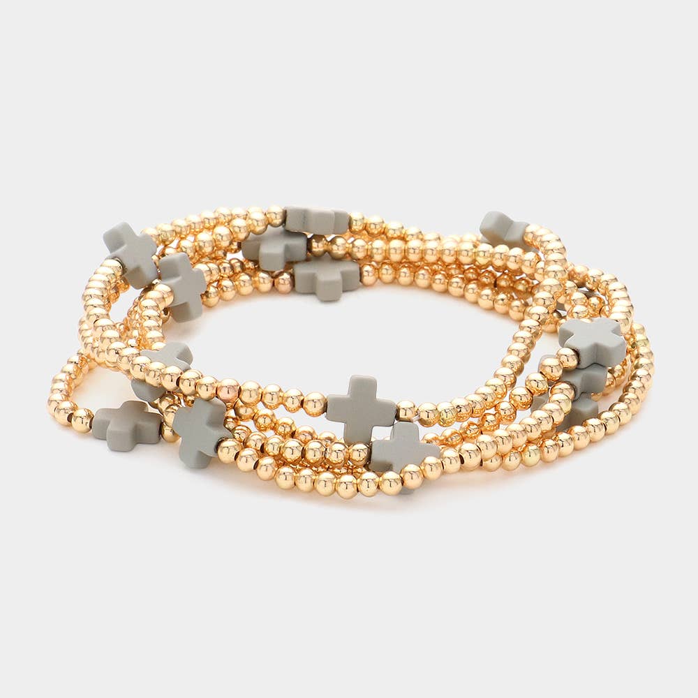 Sensibling Corp. – Großhandel Perlenarmband – 5PCS - Kreuzförmige Metallkugel Perlenarmbänder im Set4