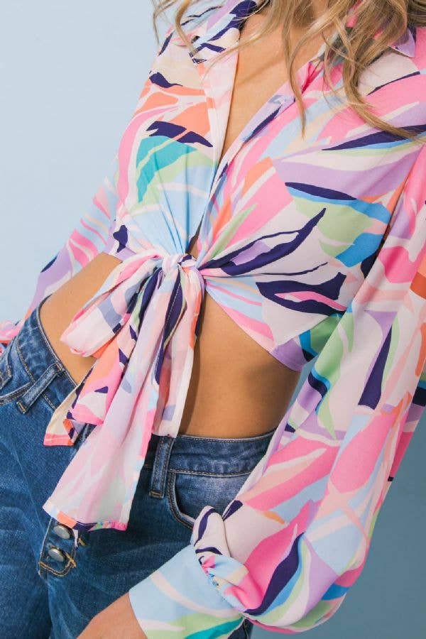 BLUE PINK A printed woven top-IT11579 for wholesale on Faire2