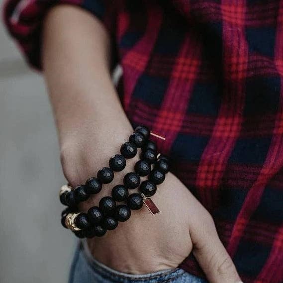 Matte Black Beaded Stretch Bracelet for wholesale by Meghan Bo Designs