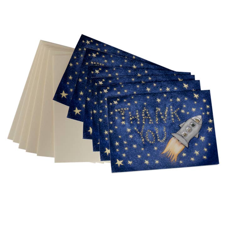 Space Cats Thank You Card Set for wholesale by Amelia Kieras Paper Arts