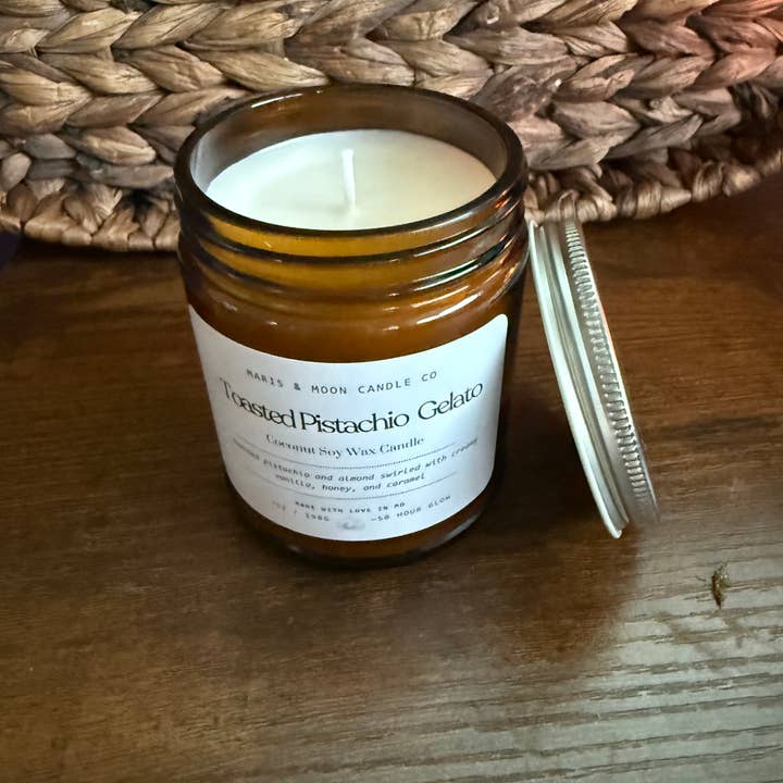 Maris & Moon Candle Co. - Wholesale Jar/Filled Candle - Toasted Pistachio Gelato candle Amber glass Fall5