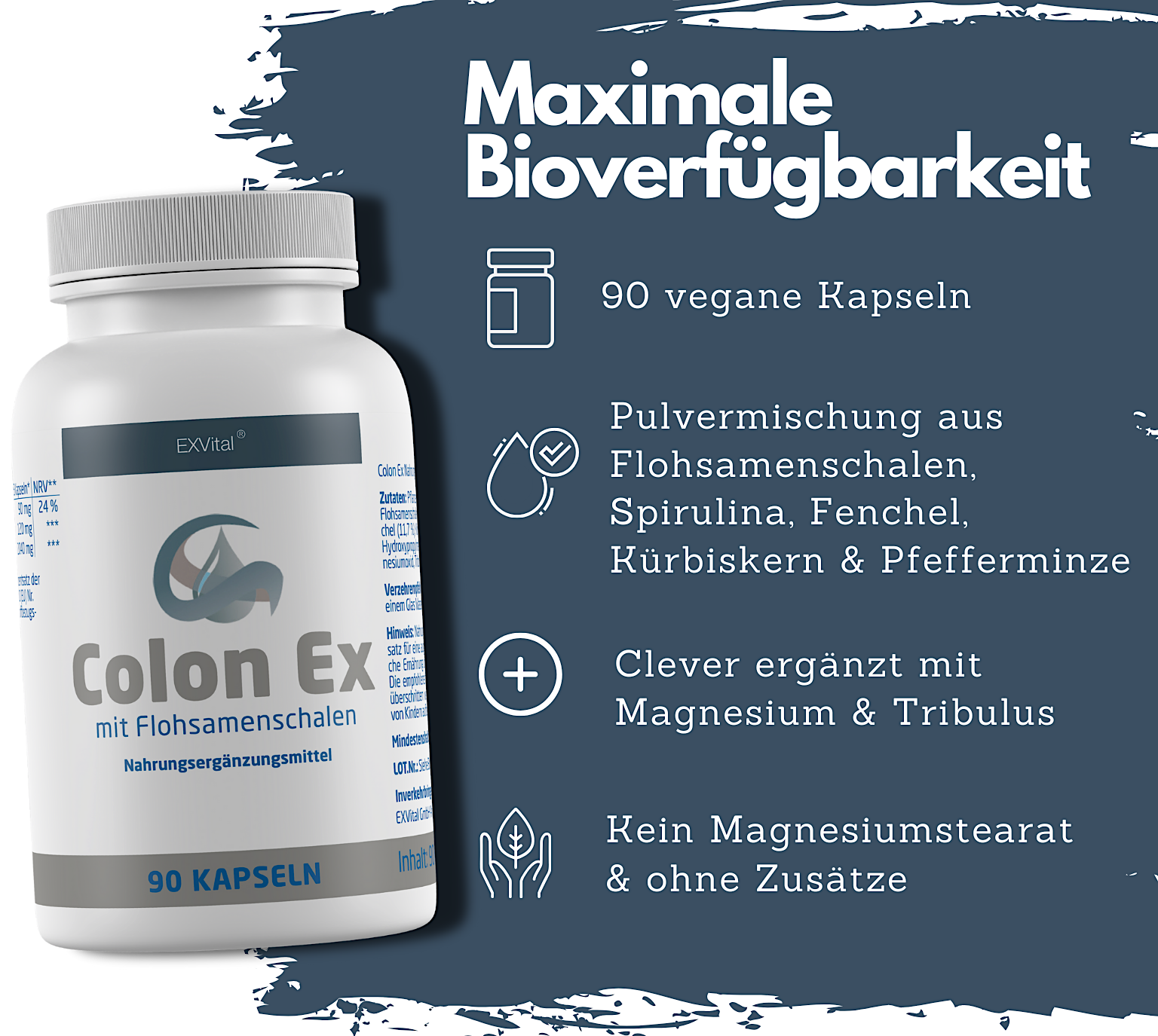 EXVital - Vendita all'ingrosso Vitamine/integratori orali - Colon Ex, 90 capsule di qualità premium con bucce di psillio2