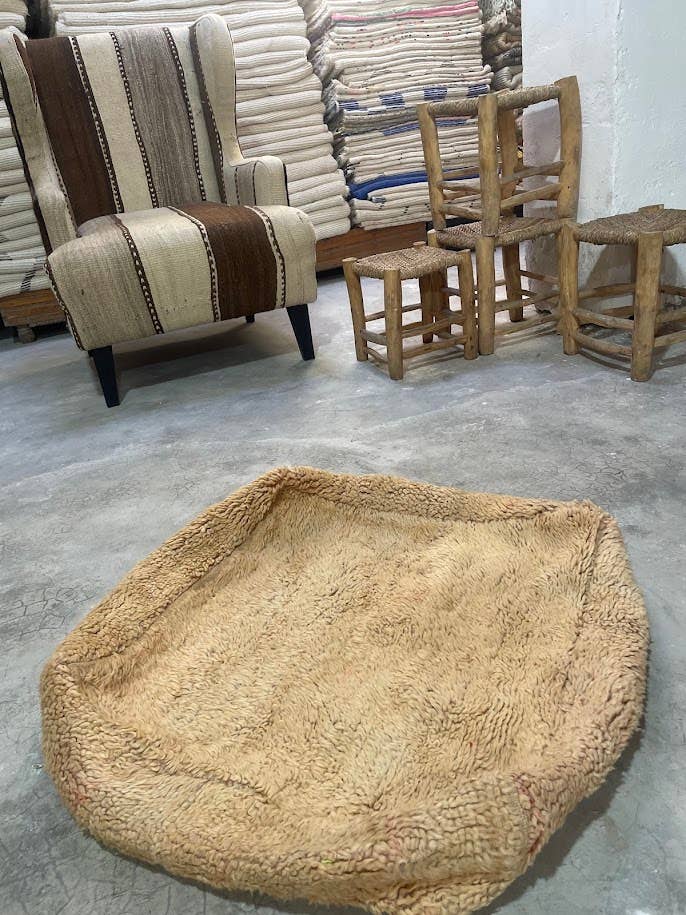 Vintage Ocher/ fersken Pouf, uld, okker, fersken for engroshandel hos NOMAD BY LIV