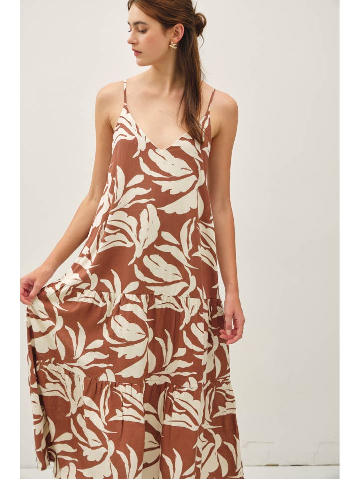 Be Cool - Wholesale Dress - Women's - TROPICAL PRINTED MIDI DRESS W/ TIERED SKIRT