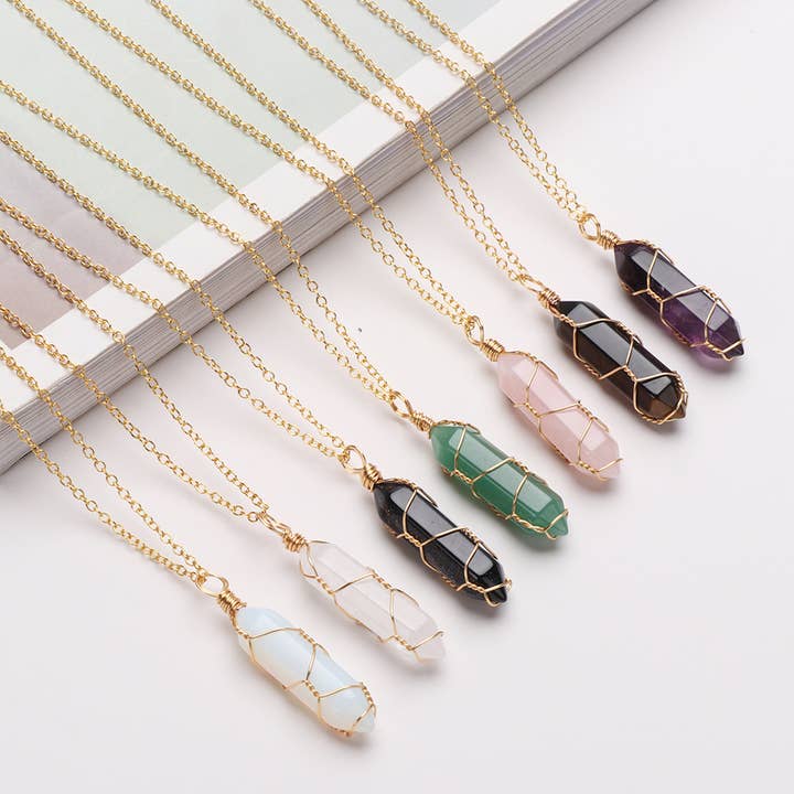 Gypsy Soul - Wholesale Pendant/Charm Necklace - Crystal Wire Wrapped Necklaces - Assortment 12 Pcs