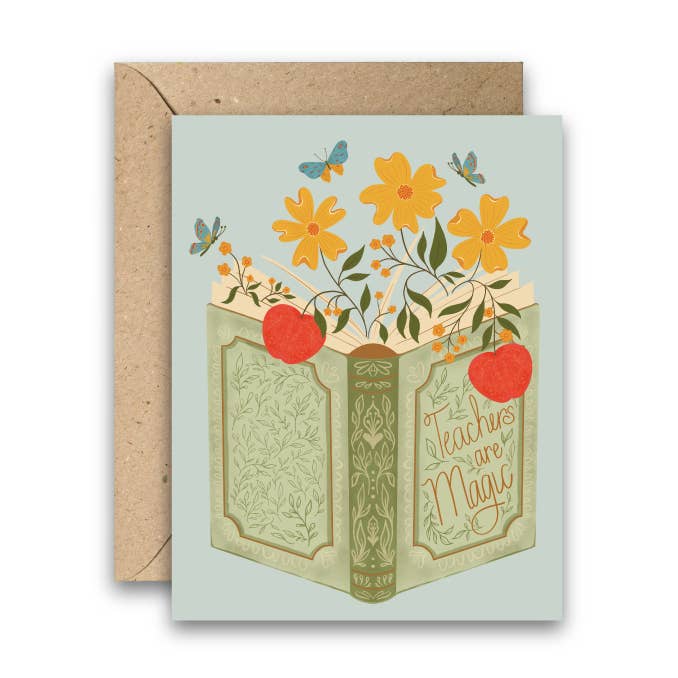 Teacher’s Book of Magic- Whimsical Teacher Appreciation Card for wholesale by Amicreative