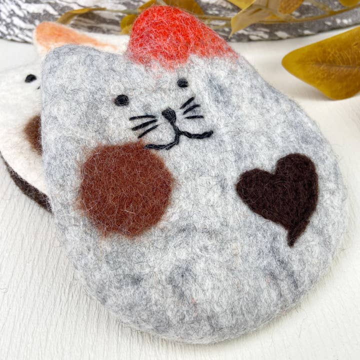 mildstyles – Base de copos por atacado – Porta-copos de Gato em Feltro de Lã com Corações, Tapetes Isolantes8