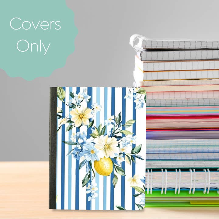 Lemons Blue Stripes-Mini Composition Notebook Cover for wholesale by Oily Graphic Creations