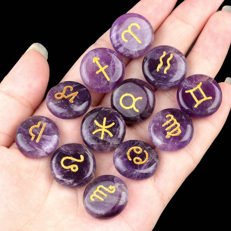 Gemcohub - Wholesale Spiritual Stone/Crystal - 12 Constellation Rune Aura Stone Christmas Gift0