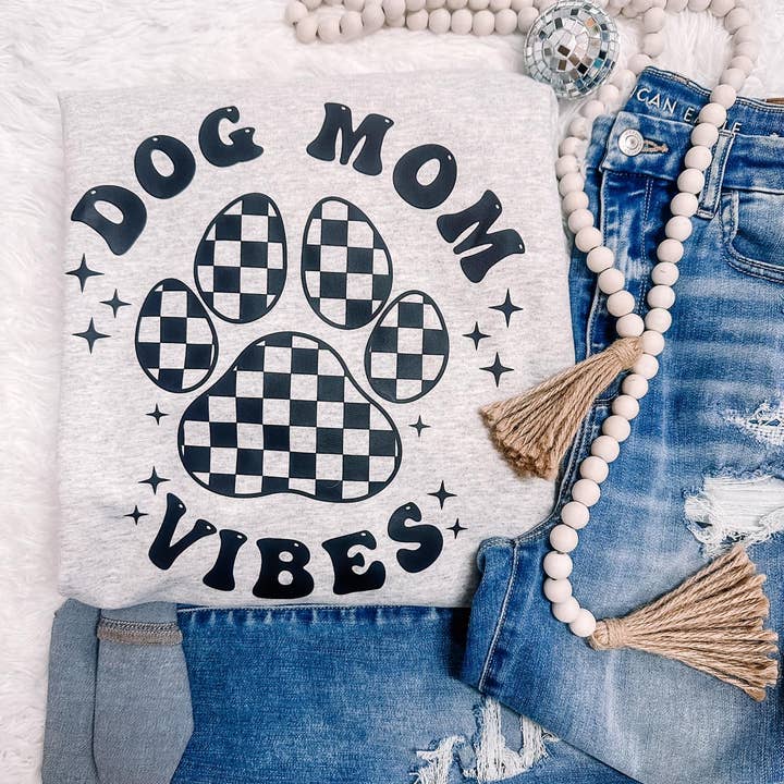 Checkered Dog Mom Vibes Sweatshirt for wholesale by ZZ Threadz