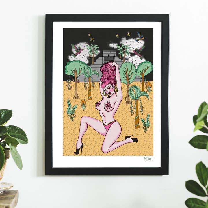 Impressão de pôster de arte colorida burlesca Pinup Girl Aztec Pyramid por atacado de Msdre