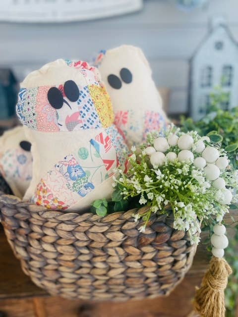 A Gnome on the Roam - Wholesale Decorative Tabletop Object - Handmade Vintage Quilt Ghost Pillow Spooky Halloween Decor2