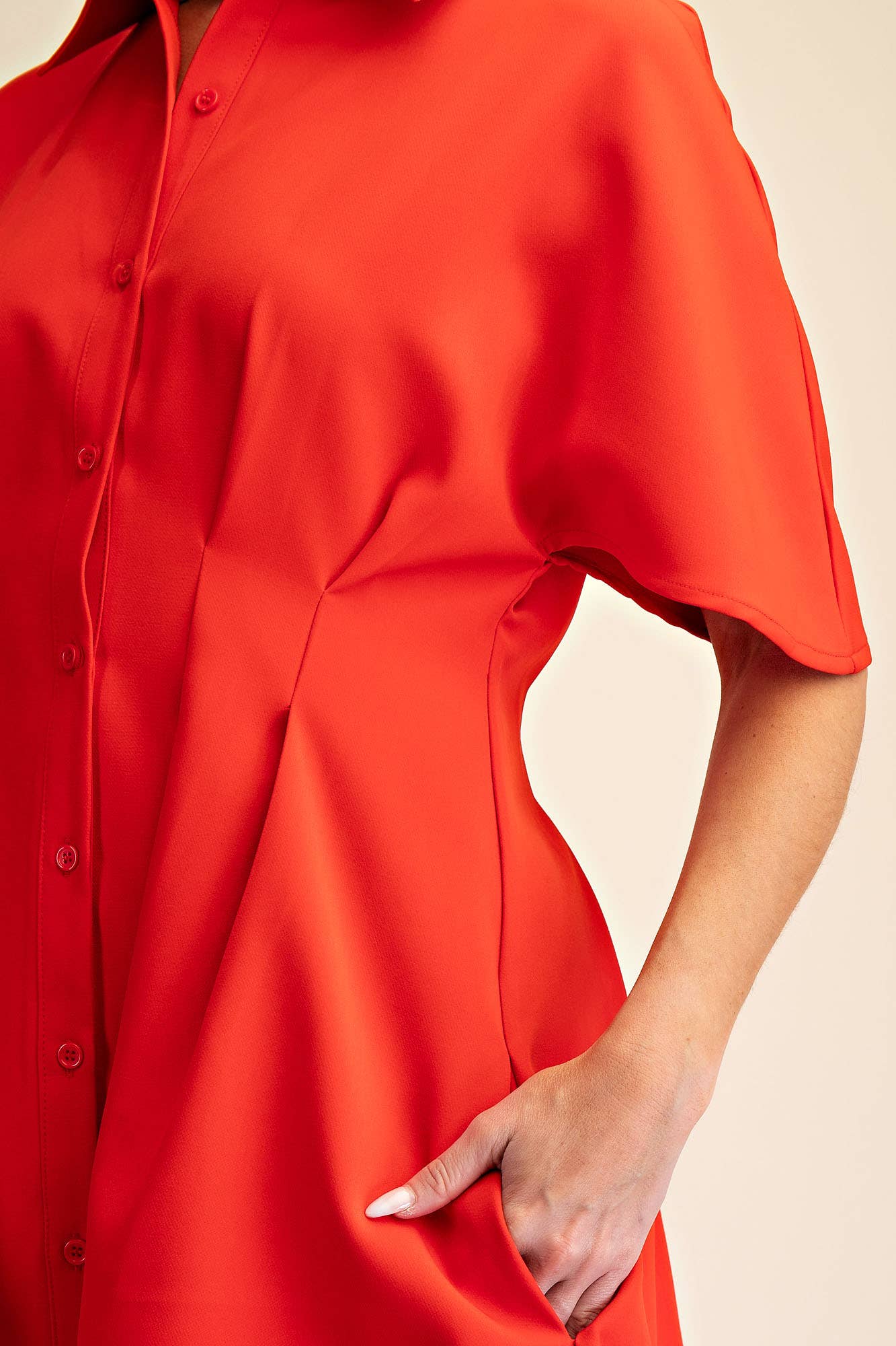 Glam - Wholesale Dress - Women's - Short-Sleeve Pleated Shirt Mini Dress13