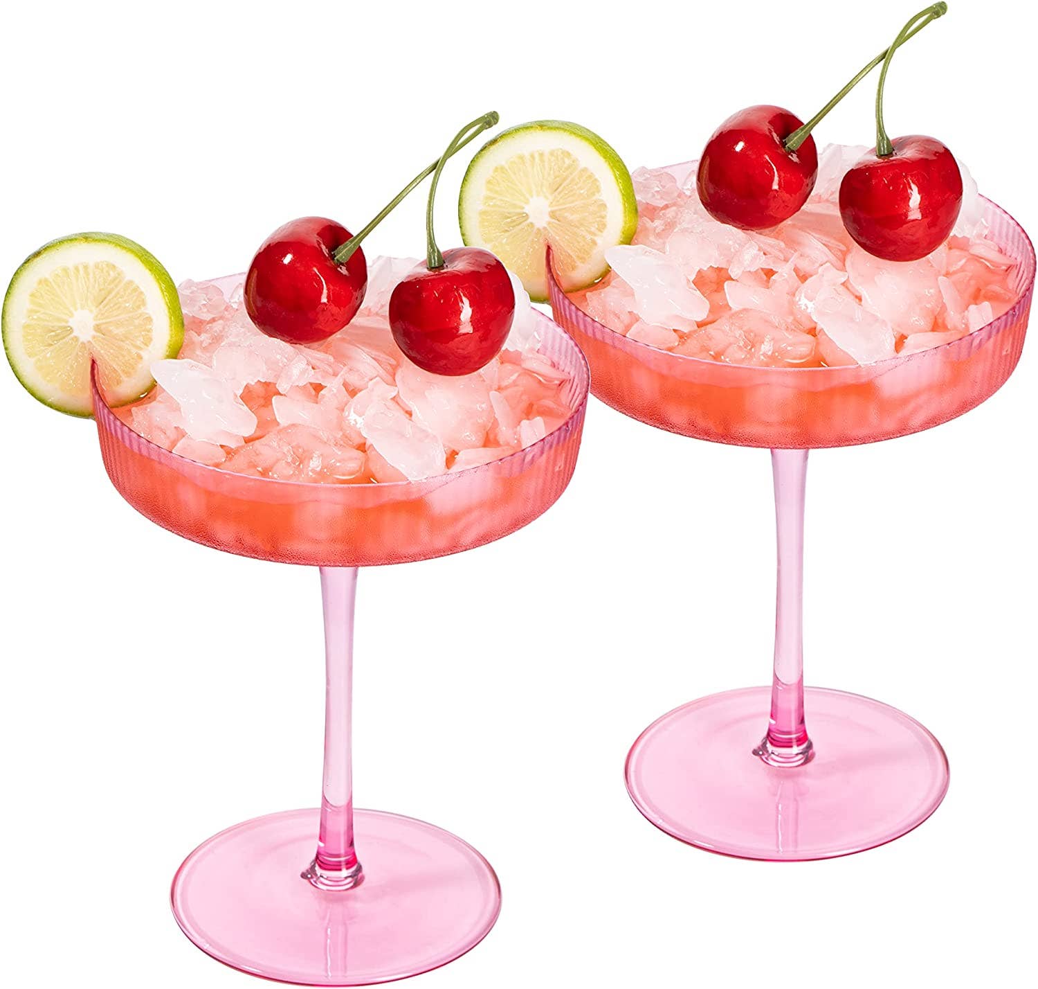 The Wine Savant /  Khen Glassware - Wholesale Cocktail/Liquor Glass - Pink Ripple Cocktail & Champagne Coupe Glasses - Set of 28