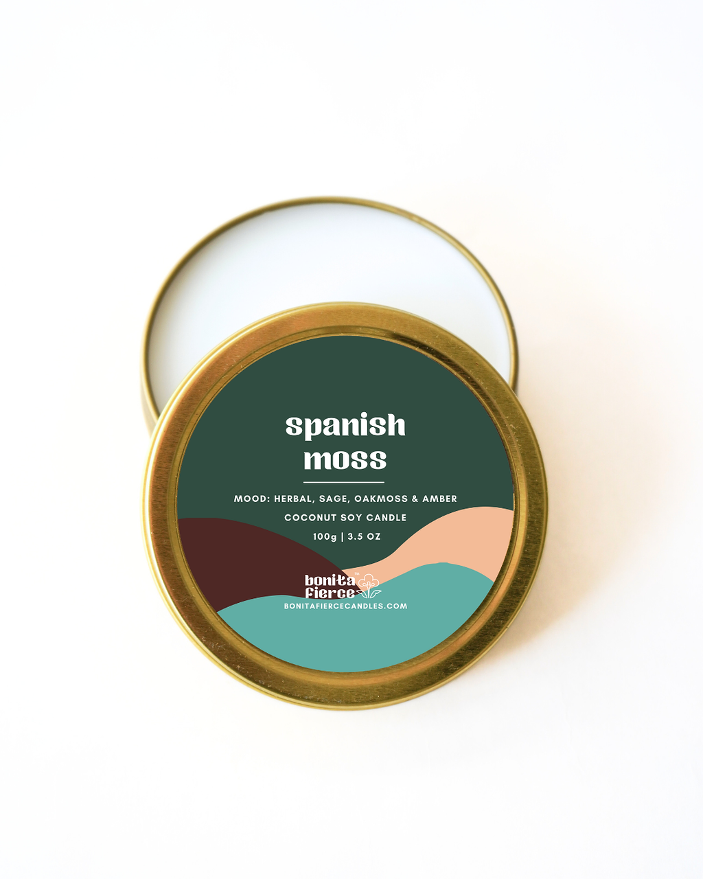 Bonita Fierce Candles - Wholesale Travel Candles - Spanish Moss Candle Tin | Herbal Sage, Oakmoss & Amber2