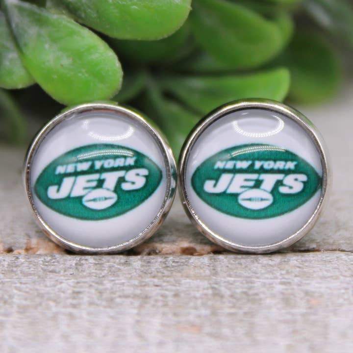 Jets Football | Boucles d'oreilles à tige en verre de 12 mm | Hypoallergéniques pour la vente par Hylidae Boutique