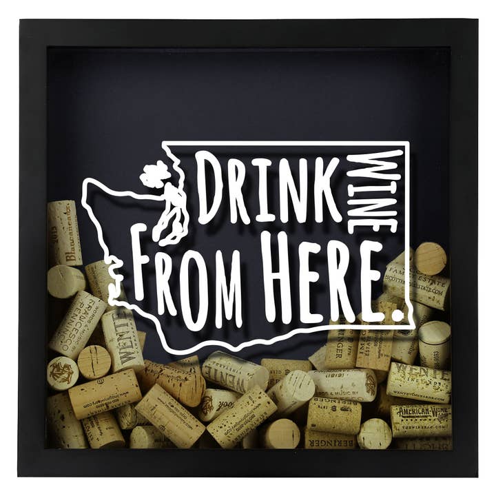 Torched Products - Wholesale Sign - Drink Wine From Here Beer Cap Shadow Box - Black37