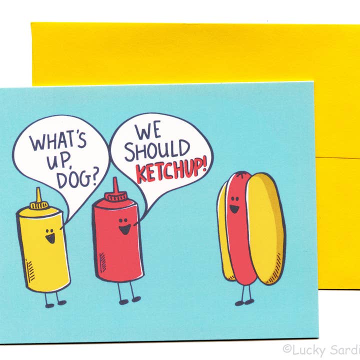 Lucky Sardine - Wholesale Friendship Card - What's Up Hot Dog, Retro Ketchup Mustard Classic Card