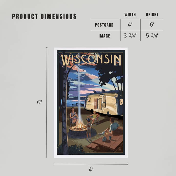 Lantern Press - Wholesale Postcard - PREMIUM POSTCARDS Wisconsin, Retro Camper & Lake4