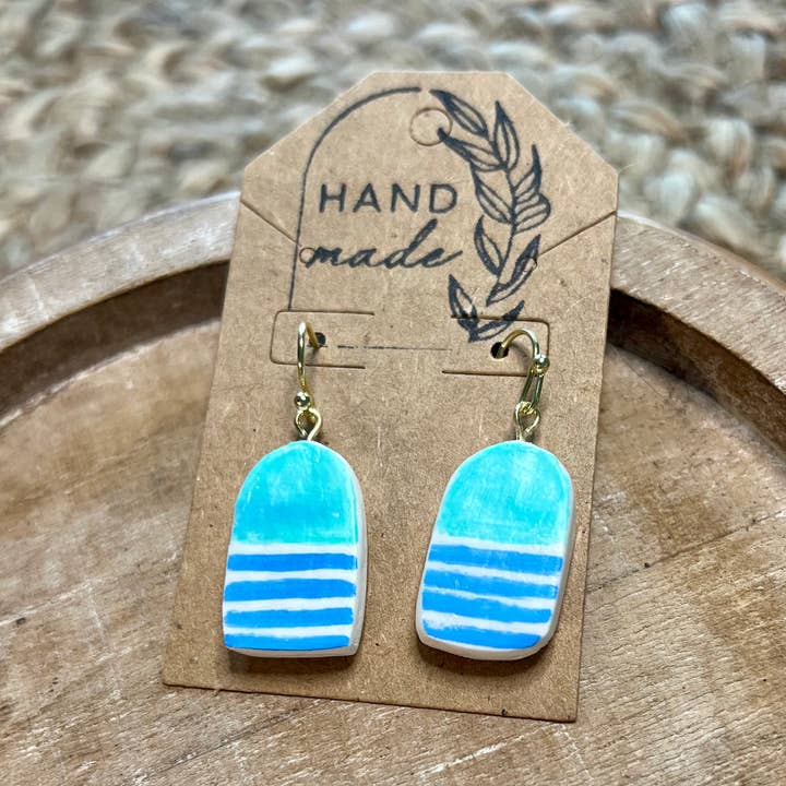 Keely Siebenthal Art & Designs – wholesale Dangle earrings – Handmade Clay Earrings - Arch Buoy Teal + Blue0