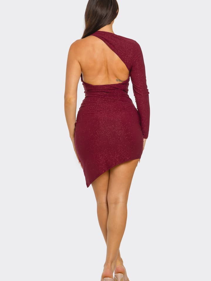 Julia by LoveJ - Wholesale Dress - Women's - Glitter One Shoulder Side Asymmetrical Hem Dress7