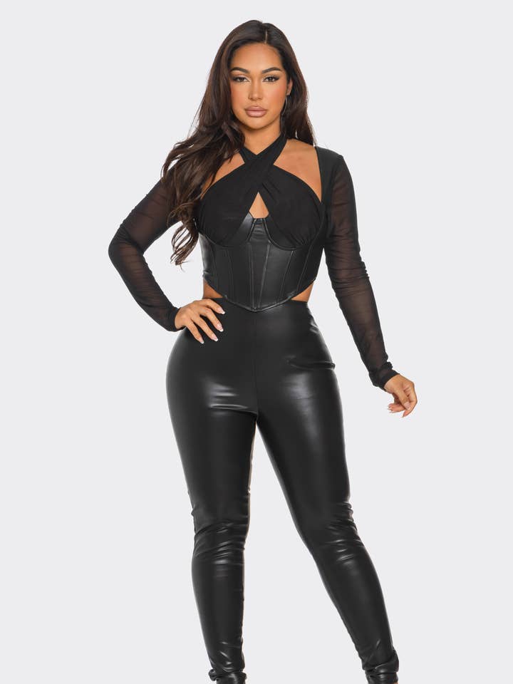 Tuta CATINA in lattice con top a corsetto e pantaloni aderenti 2692J per la vendita all'ingrosso da parte di SHOP17