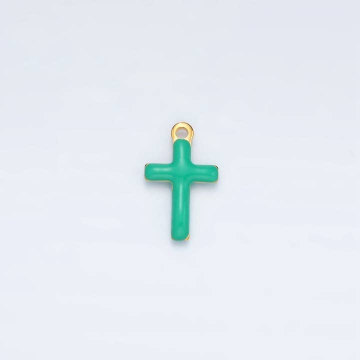 Aim Eternal - Wholesale Individual Charm/Pendant - Stainless Steel Pink, Green, White Enamel Mini Cross Charm | P10201