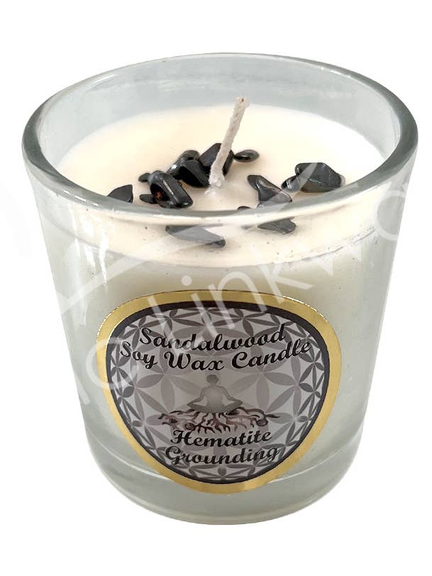 CANDLE VOTIVE -SANDALWOOD WITH HEMATITE/GROUNDING (PK 6) for wholesale by Oceanic Linkways Inc