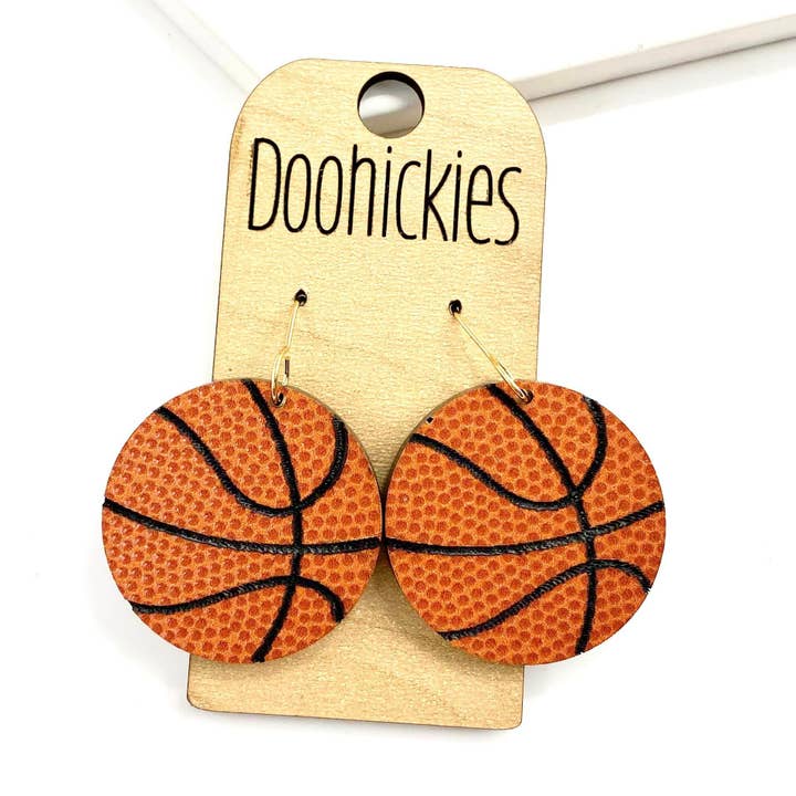 1.25" Engraved Basketball Acrylic Dangles - Sports Earrings for wholesale by Doohickies