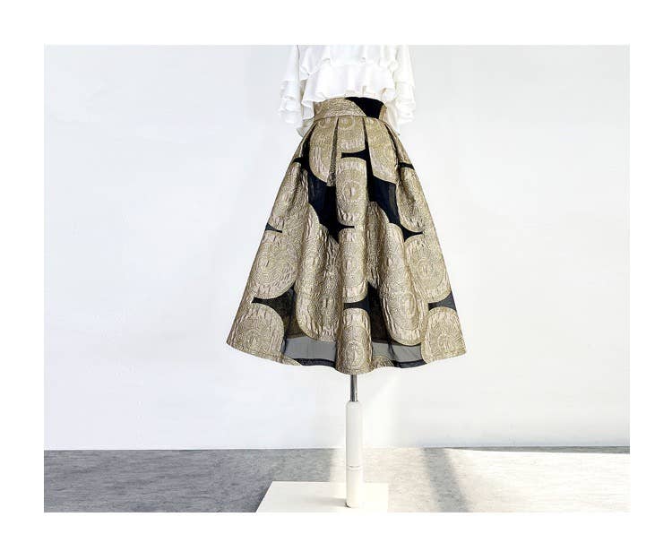 Yellow SK027Y Elegant Embroidered Organza Midi Tutu Skirt for wholesale on Faire1