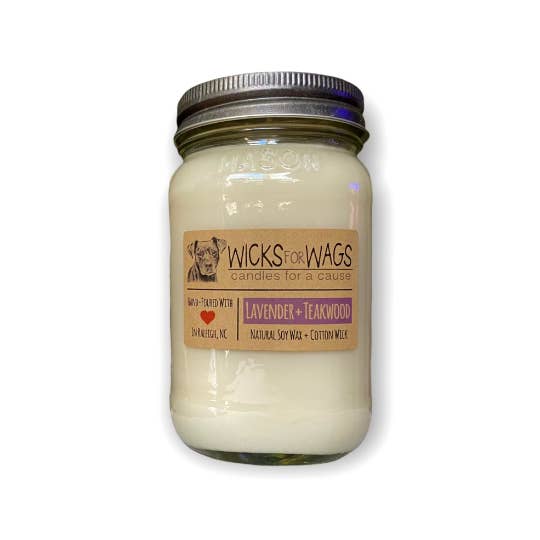 Wicks for Wags - Wholesale Jar/filled candle - Lavender + Teakwood | Large Mason Jar Soy Candle