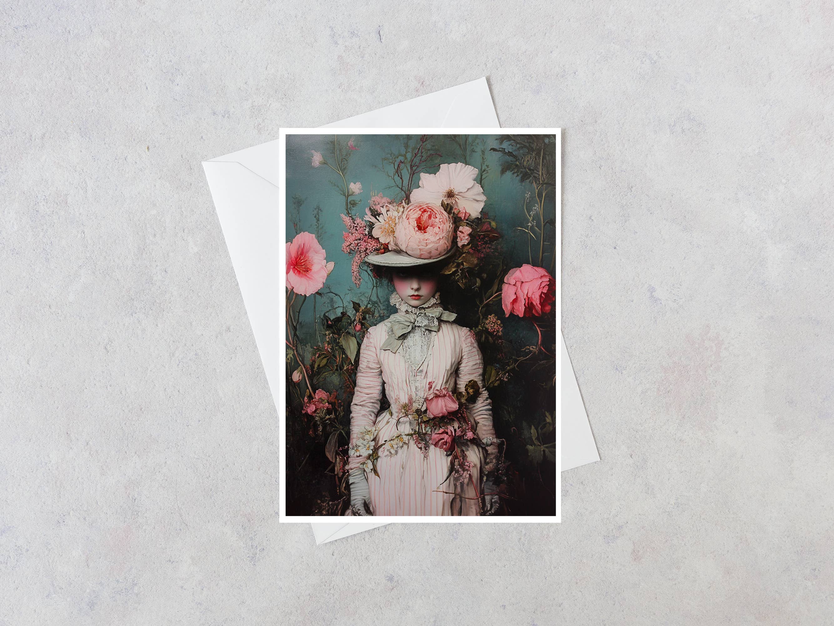 Salty Alyce - Wholesale Everyday greeting card - Vintage Blooming Garden, Lady Petunia Blank Card 186RD