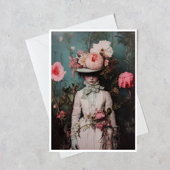 Salty Alyce - Wholesale Everyday greeting card - Vintage Blooming Garden, Lady Petunia Blank Card 186RD0