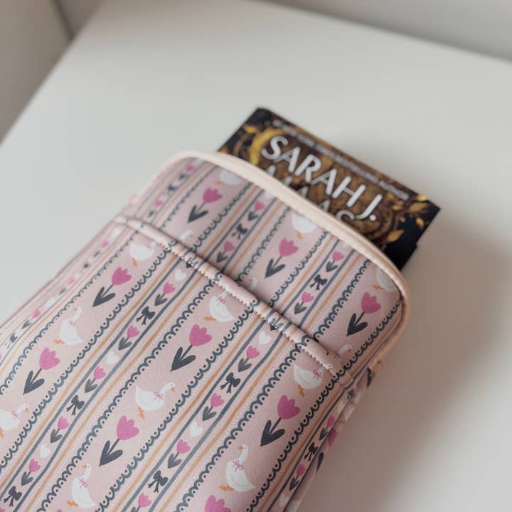 CrescentCatCo - Wholesale Book Cover - Large coquette goose Book Sleeve with Zipper, girly bookish 3