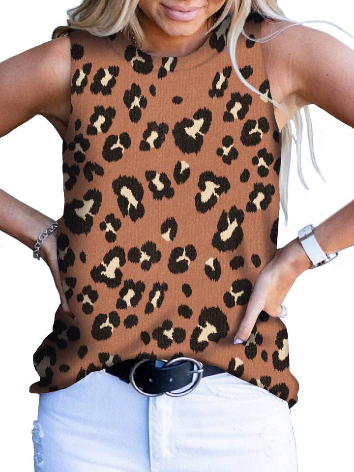 Women's Casual Basic Sumer Cut Leopard Print Sleeveless 0027 for wholesale by Follow Me Apparel