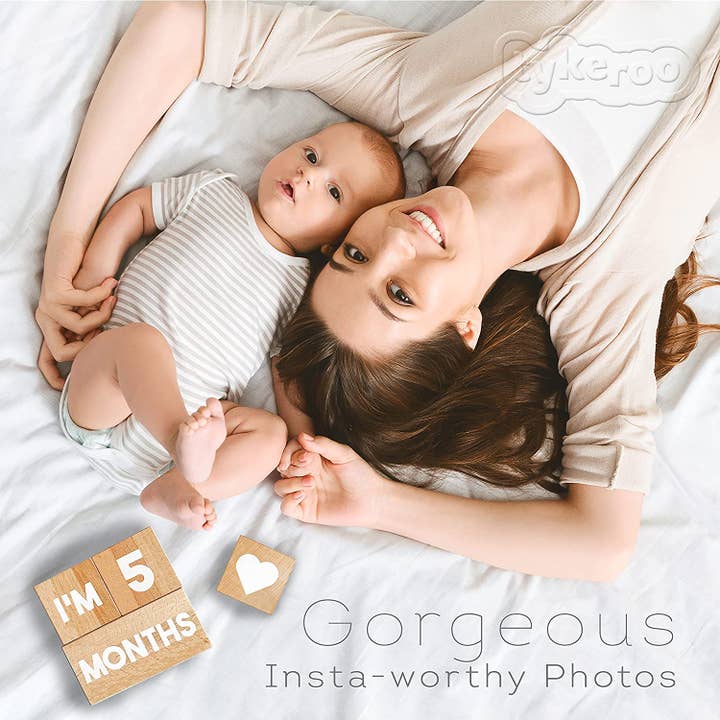 Tykeroo - Venta al por mayor Recordatorios de desarrollo/artísticos - Niños y bebés - Bloques Baby Milestone, madera natural, calidad de reliquia1