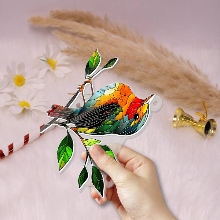 Merchemy - Wholesale Wall Decor - Kids & Baby - Robin Bird ACRYLIC Window Hanging Bird Flower Birthday Gift5